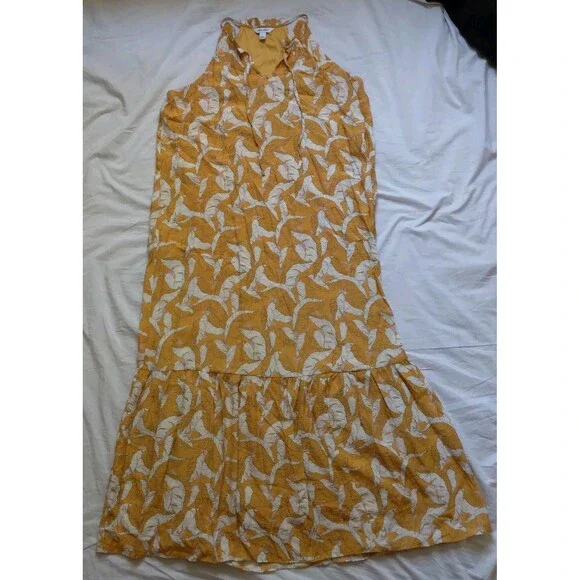Nine West Textured Tiered Dress Sleeveless Yellow Summer Lined Womens Large - Picture 2 of 14